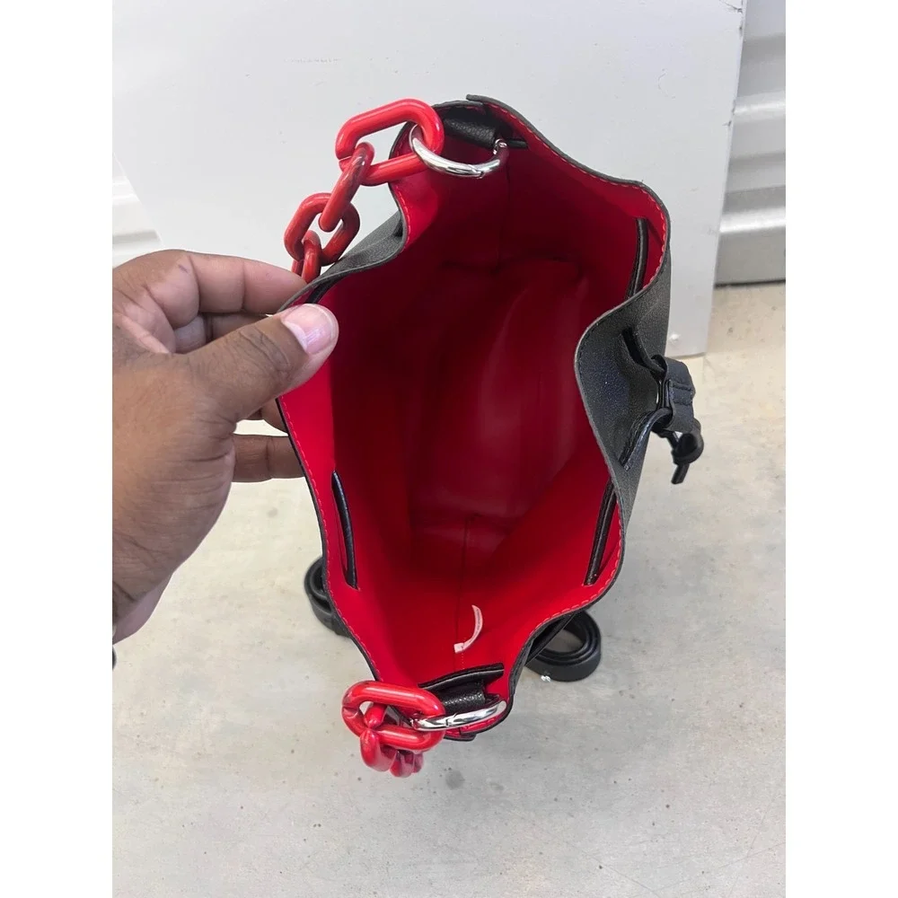 Delta Sigma Theta Sorority Bucket Bag Womens Black Red Leather Para NWOT
